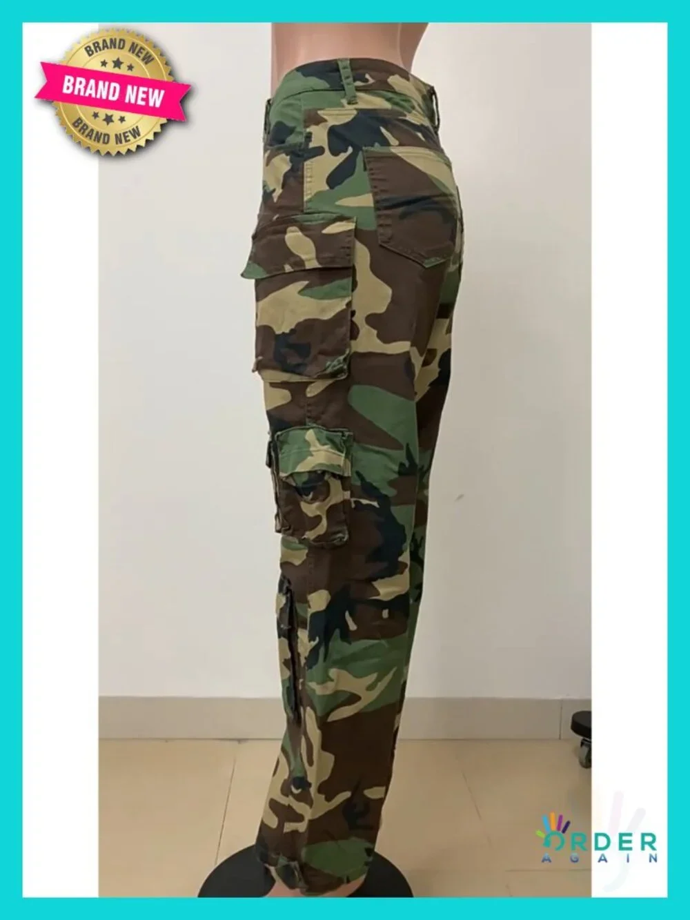 Baggy Cargo Jeans High Waisted Straight Leg Ripped Streetwear Stretchy Denim - Picture 6 of 6
